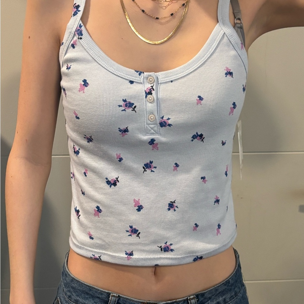 SO Blue Cropped Fitted Tank Top